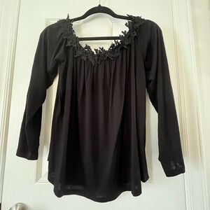 Elegant Black Women's Top with Floral Neckline